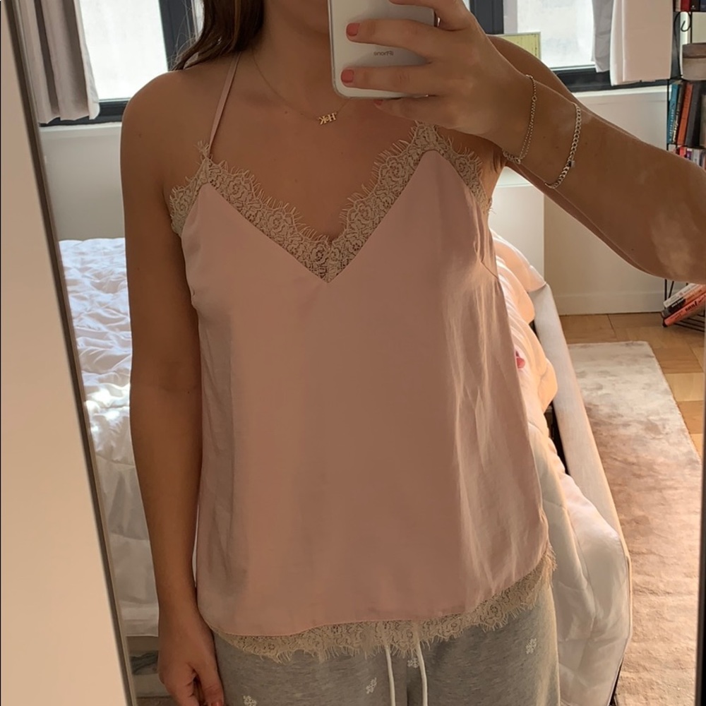 Pink silk top with lace